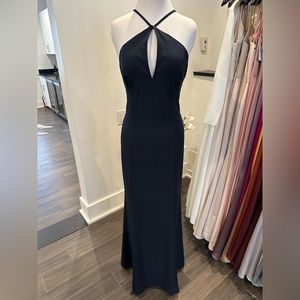 Amsale- keyhole navy full length gown